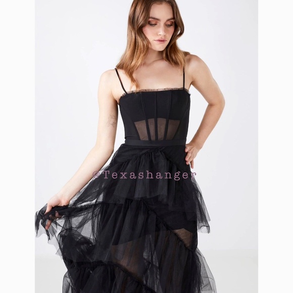 NWT BCBGMaxAzaria Oly Corset Tulle Gown Size 2 Black - Picture 4 of 15